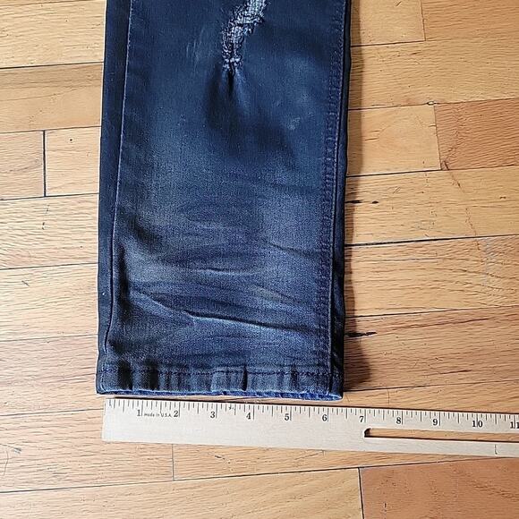 Makobi‎ Prado Biker Rip Repair Moto Jeans Blue Dark Wash Low Rise Straight Leg - Picture 9 of 11